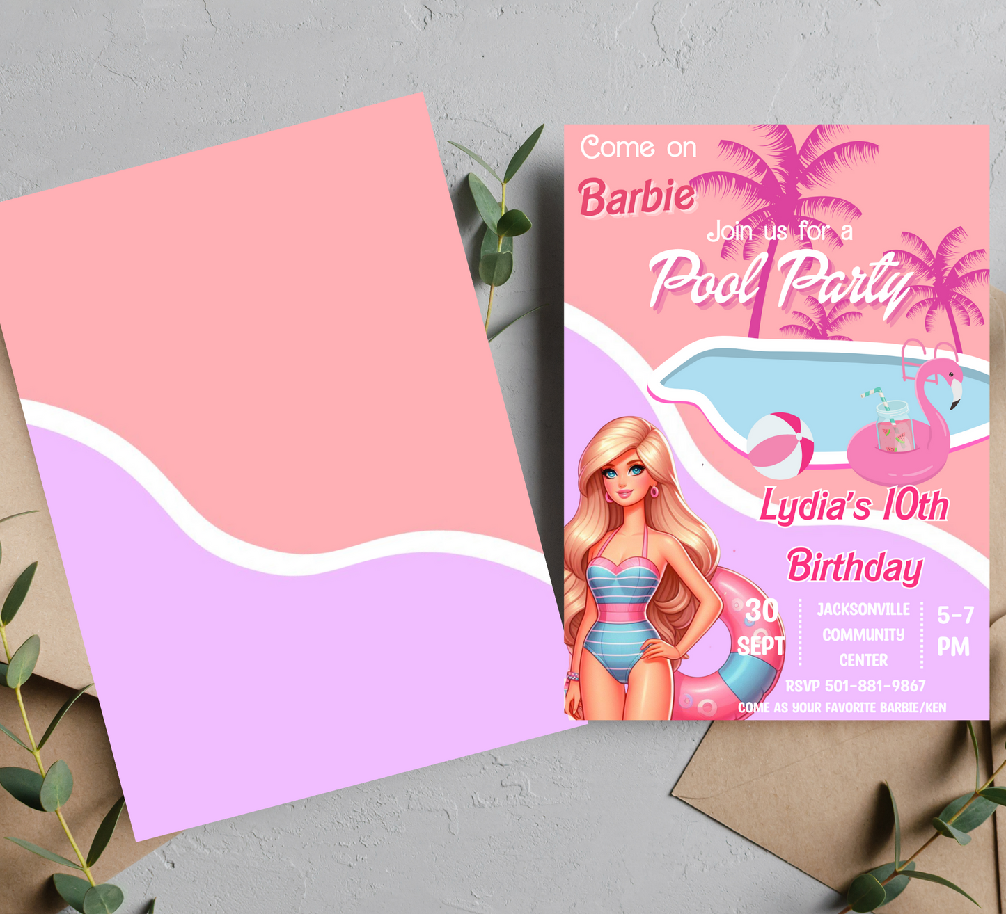 Barbie Pool PartyBirthday  Invitation: Come On Barbie, Let's Party by the Pool