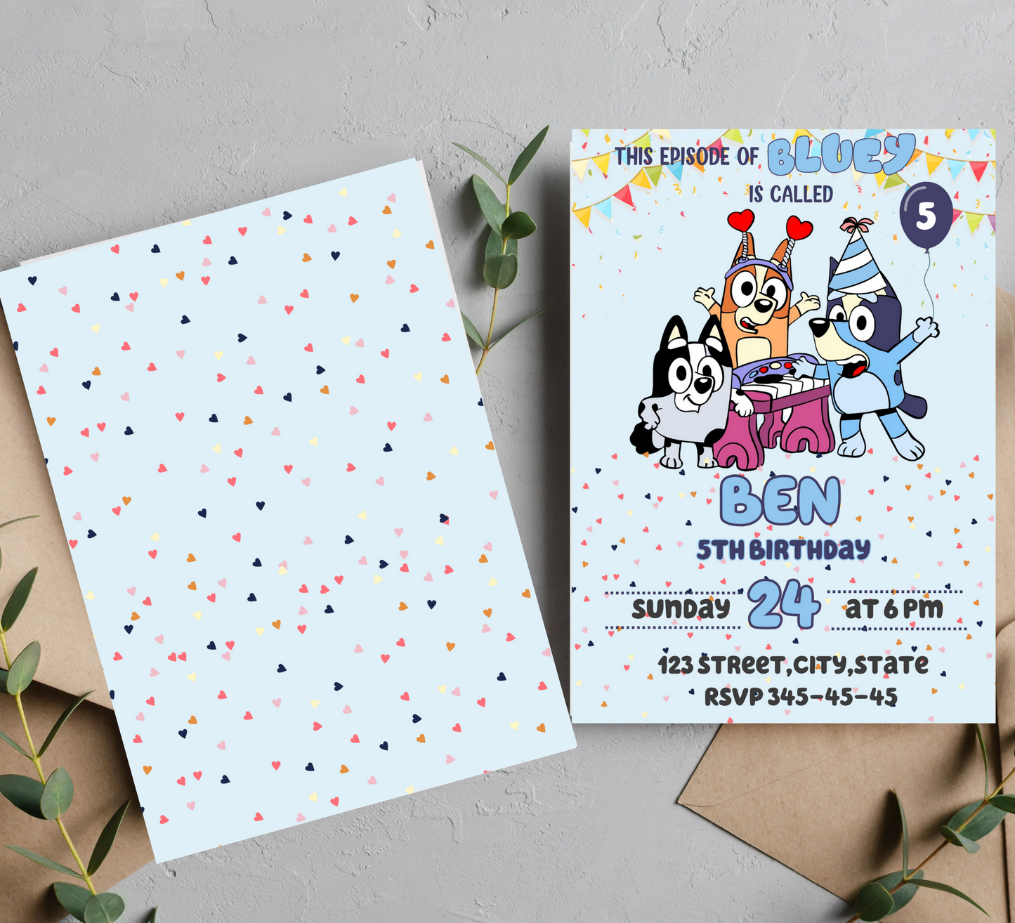 Editable Bluey Dog Birthday Invitation, Kids Boy Party Invite, Canva Template for Digital Download