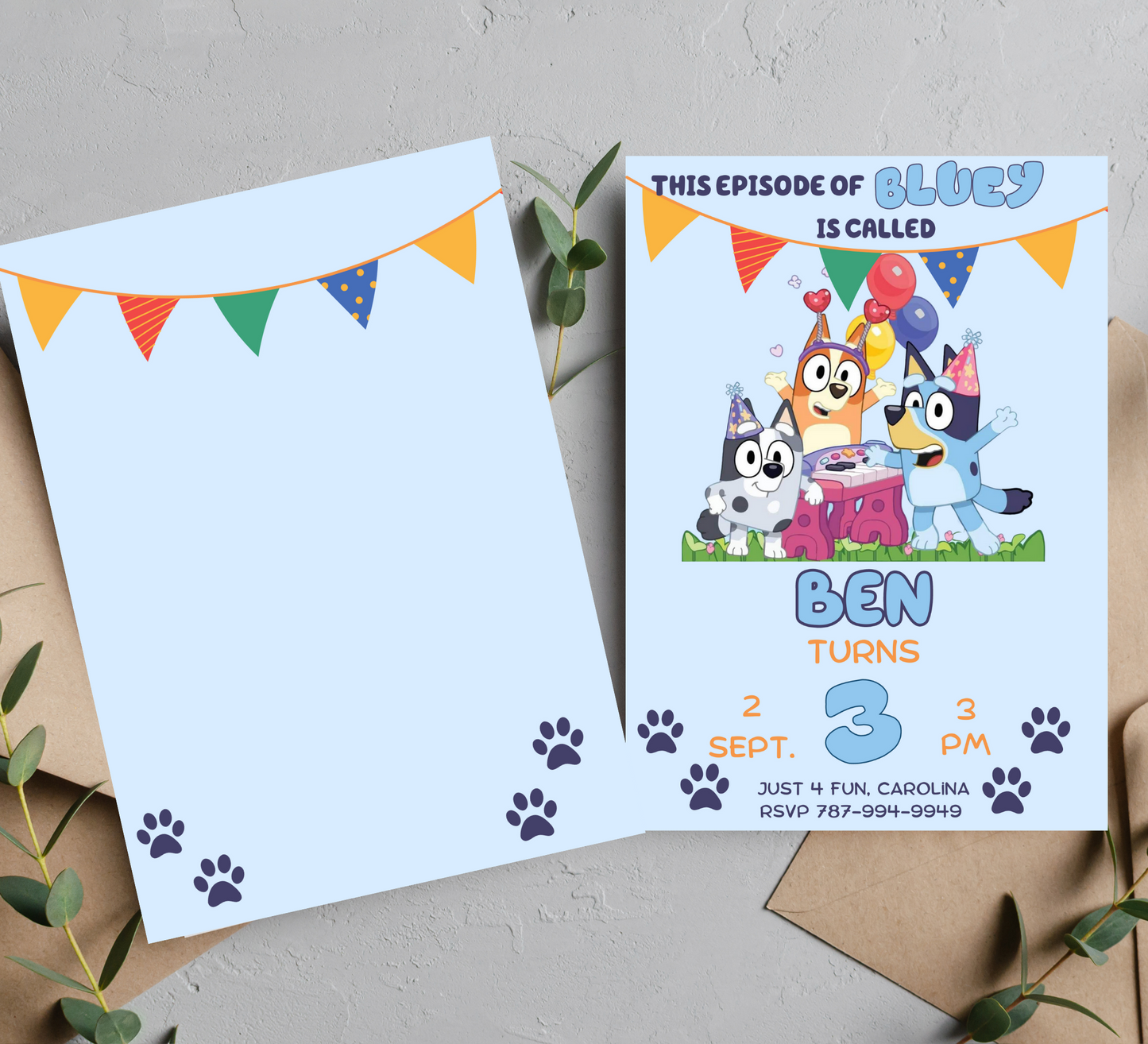 Bluey Birthday Invitation - Custom Bluey and Bingo Birthday Invite - Personalized Bluey Party Invitation for Kids"