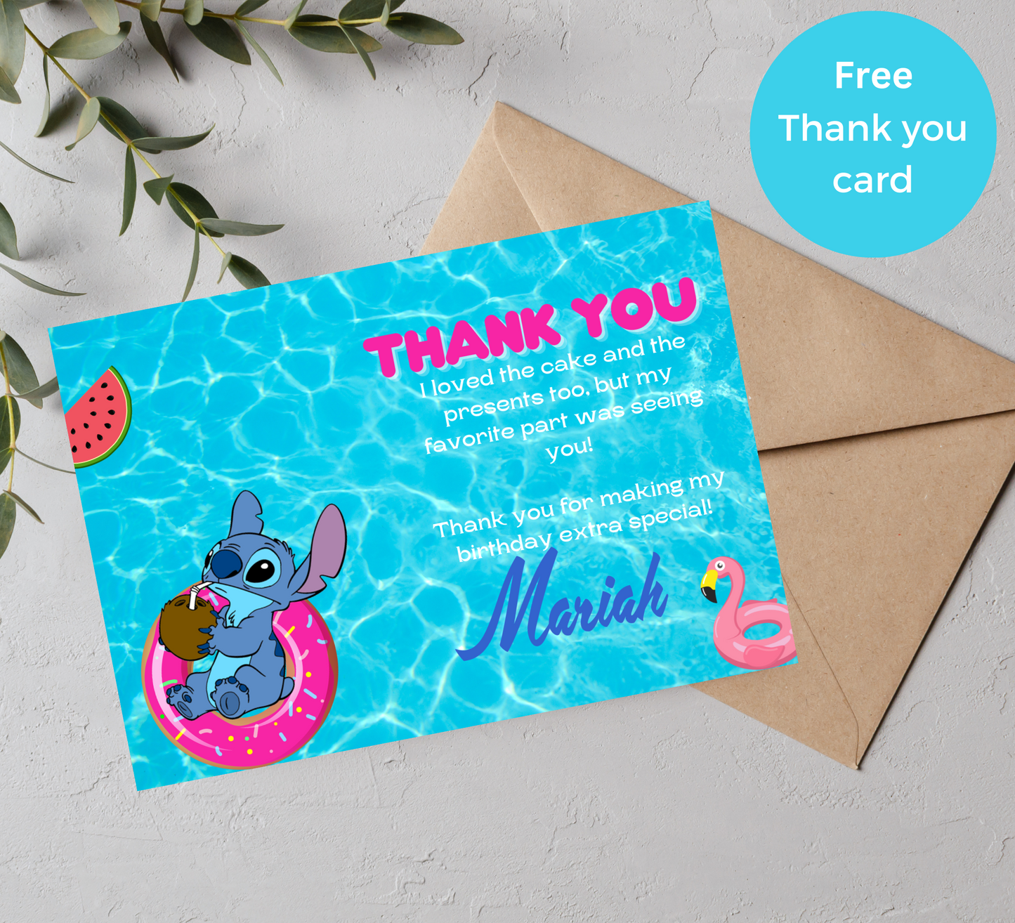 Stitch Pool Waterslide Birthday Invitation & Thank You Card Set | Summer Splash Celebration Duo