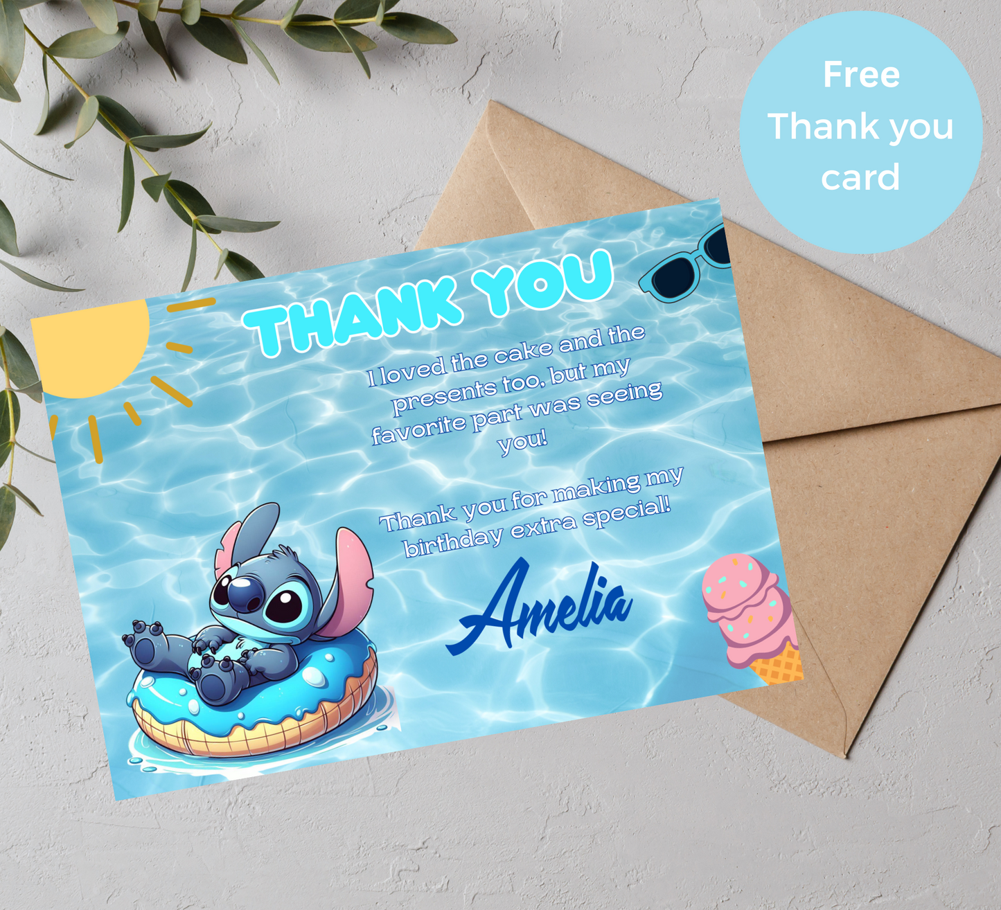 Stitch Pool Birthday Invitation - Fun Cartoon Style Lilo & Stitch Theme - Vibrant Tropical Celebration Invite