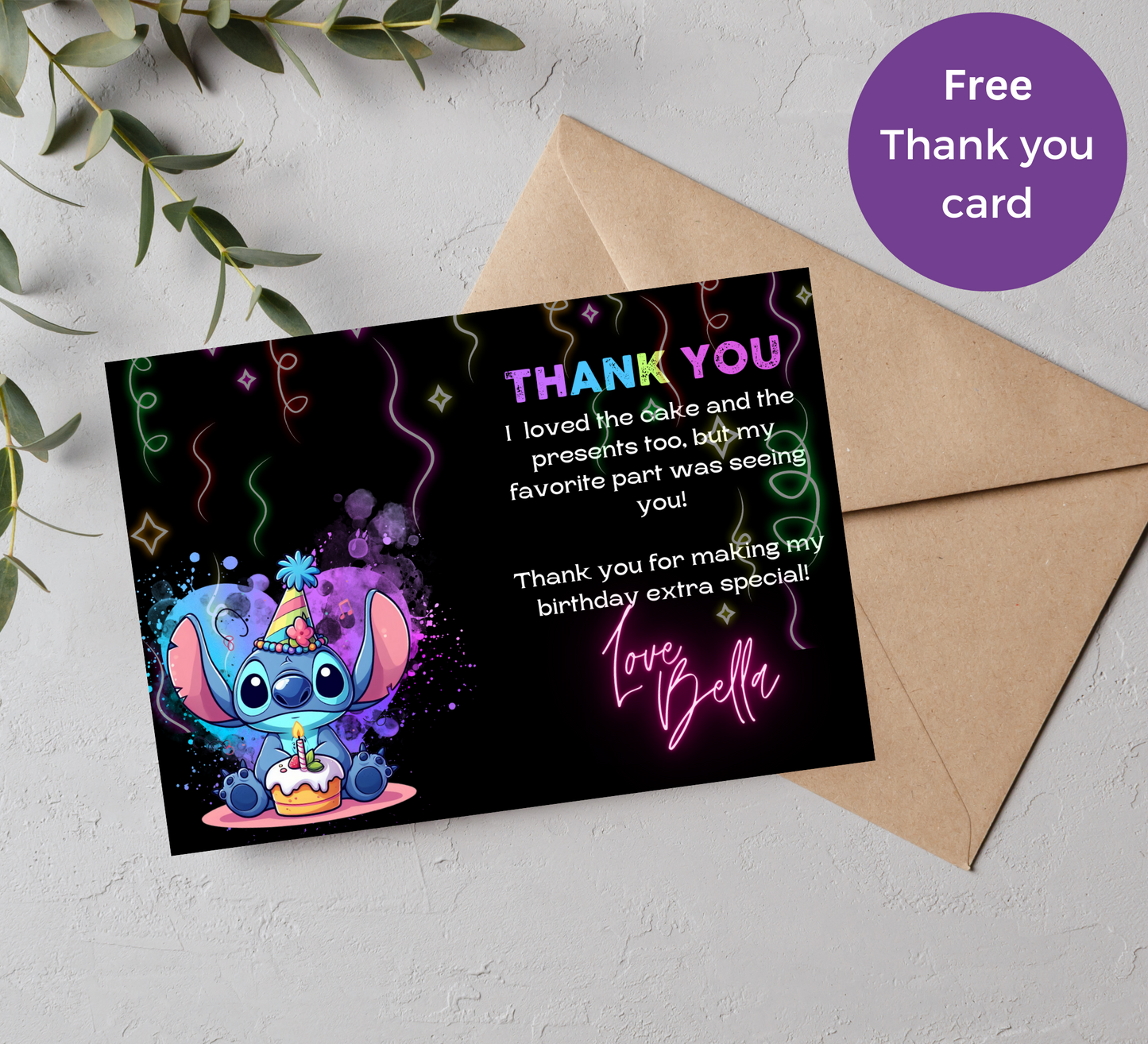 Stitch Neon Birthday Invitation | Lilo & Stitch Party Invite | Vibrant and Fun Celebration Theme