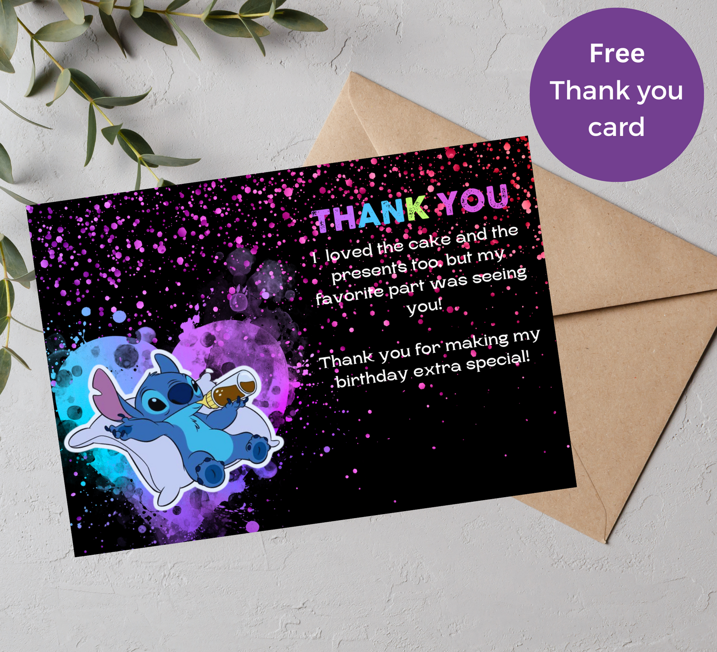 Stitch Neon Sleepover Birthday Invitation  Thank You Card Template: Editable Canva Birthday Invite, Lilo  Stitch Party Celebration"