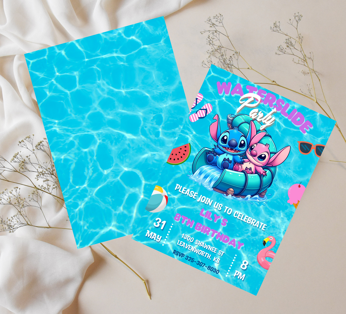 Stitch Waterslide Birthday Invitation | Stitch Pool Party Party Invitation | Instant Download | DIGITAL Editable Printable Invite