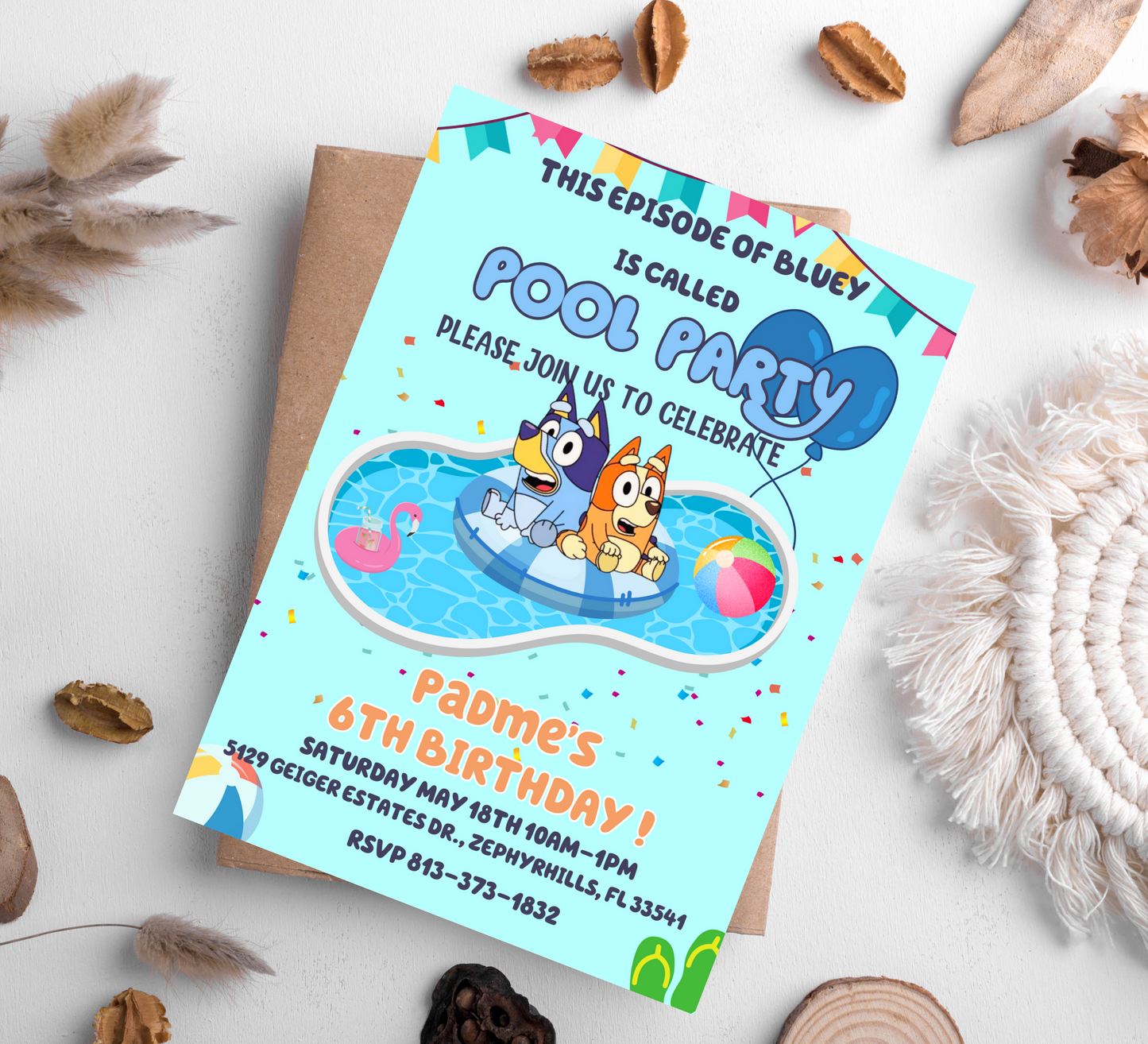 Bluey & Bingo Pool Party Birthday Invitation | Customizable Kids Invite