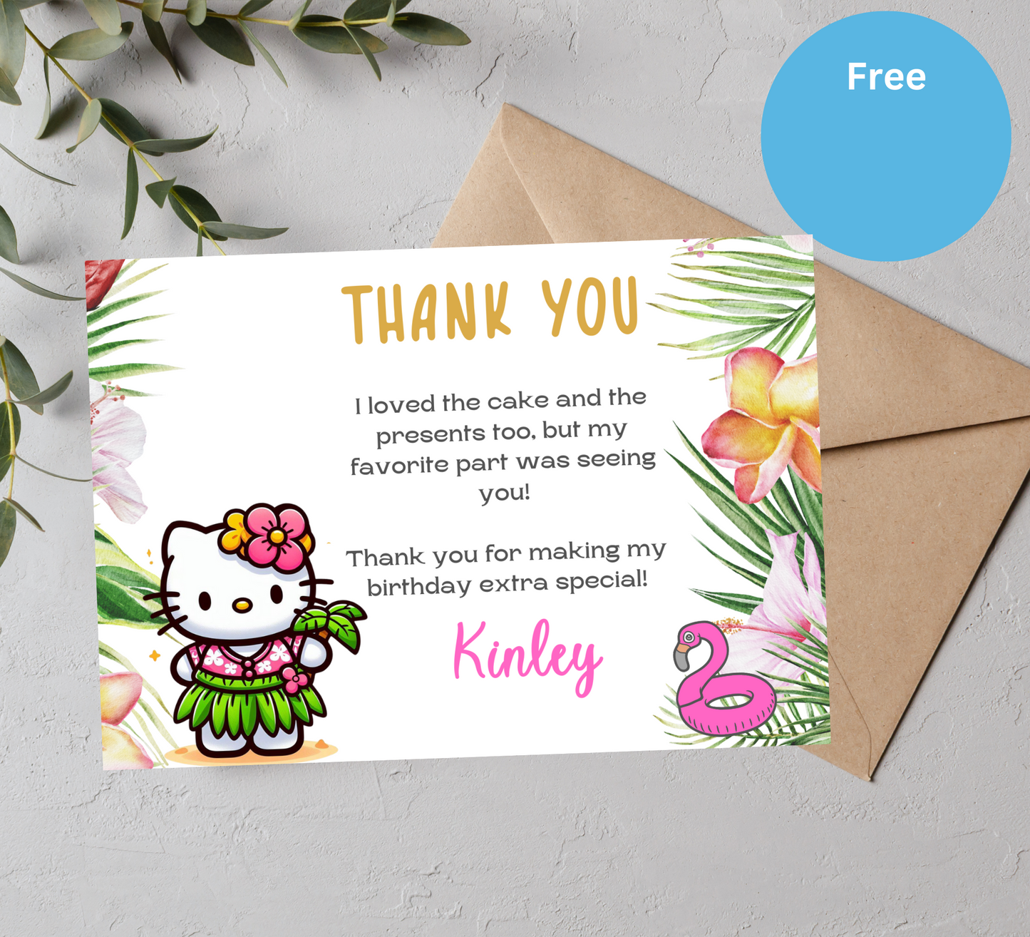 Aloha Ohana: Hello Kitty Tropical Hawaiian Birthday Invitation for a Hawiian Luau Celebration