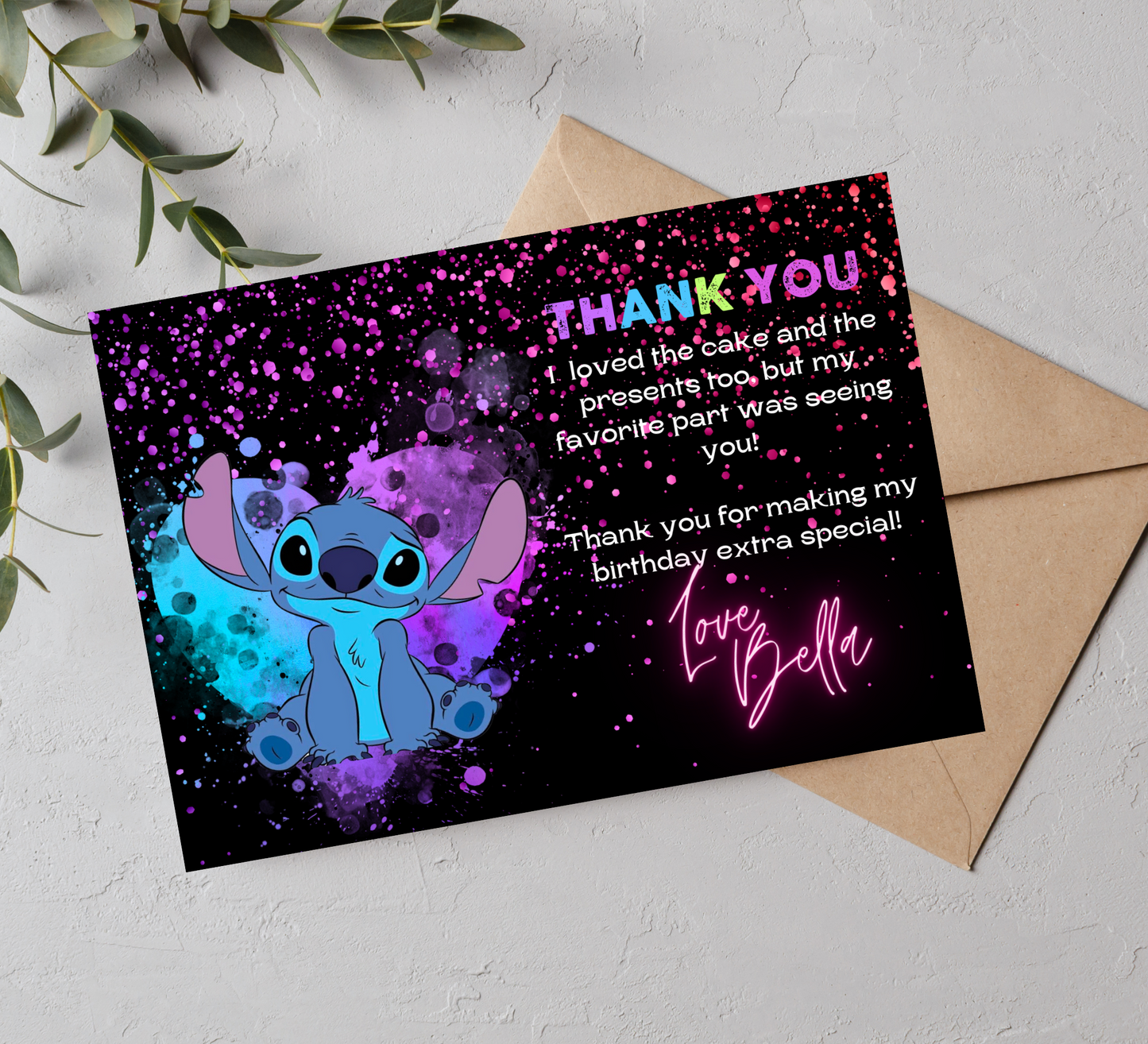 Stitch Neon Birthday Invitation with Personalized Photos | Lilo & Stitch Party Invite | Vibrant Celebration Theme