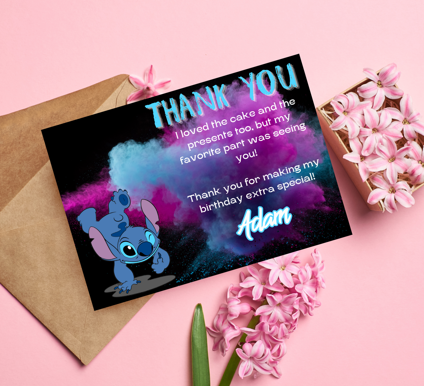 "Stitch Jump Birthday Invitation and Thank You Card Set - Adventure with Stitch Theme