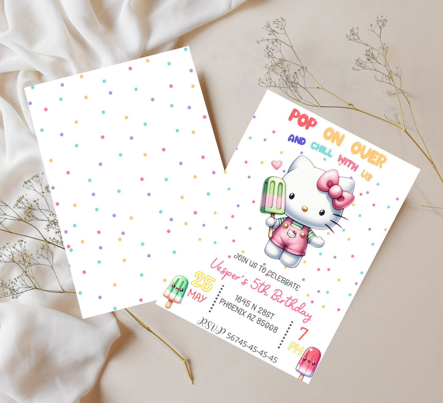 Editable Hello Kitty Popsicle Birthday Invitation Kawaii Popsicle Birthday Invite Sanrio Pop On Over Chill With Us Girl Popsicle Party Ice Cream Digital Invite