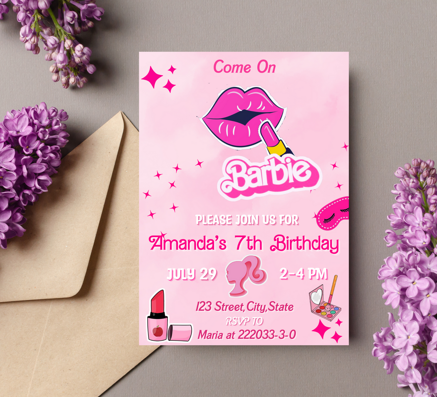 Barbie Spa Makeup Birthday Invitation: Pamper Party with Glamorous Fun for Barbie Fans and Fashionistas