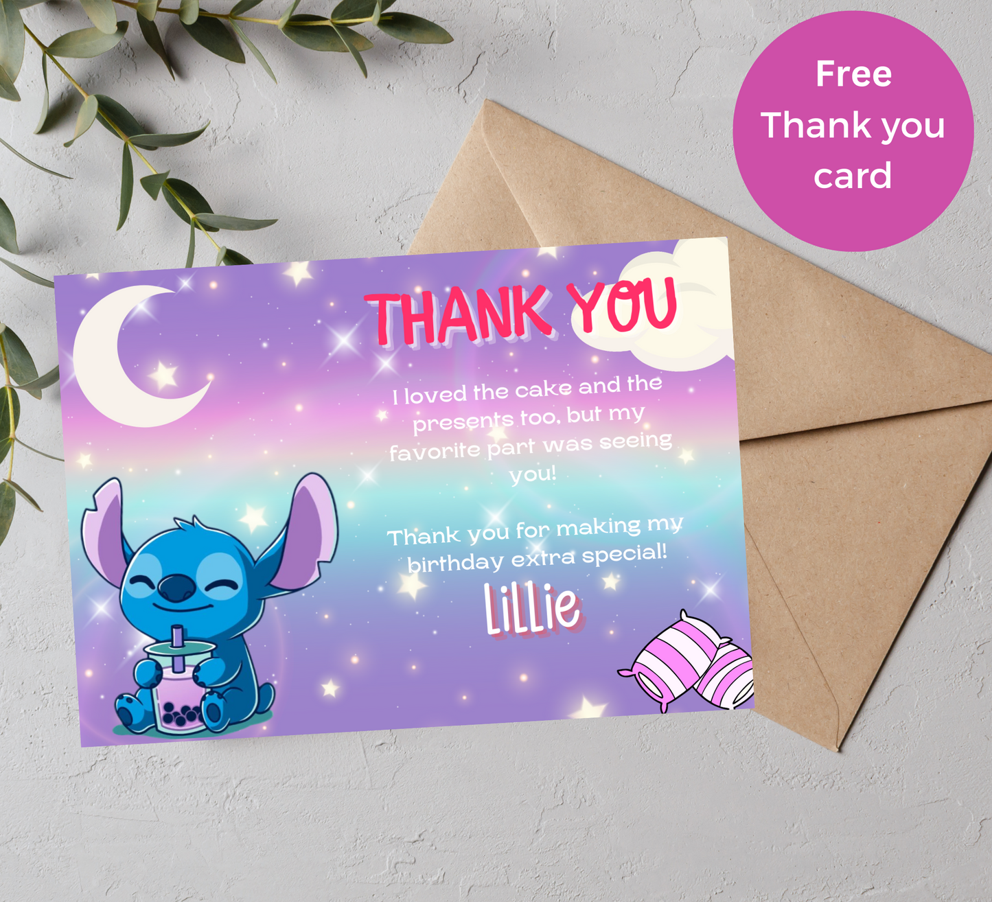 Stitch Sleepover Birthday Invitation | Bubble Tea Theme