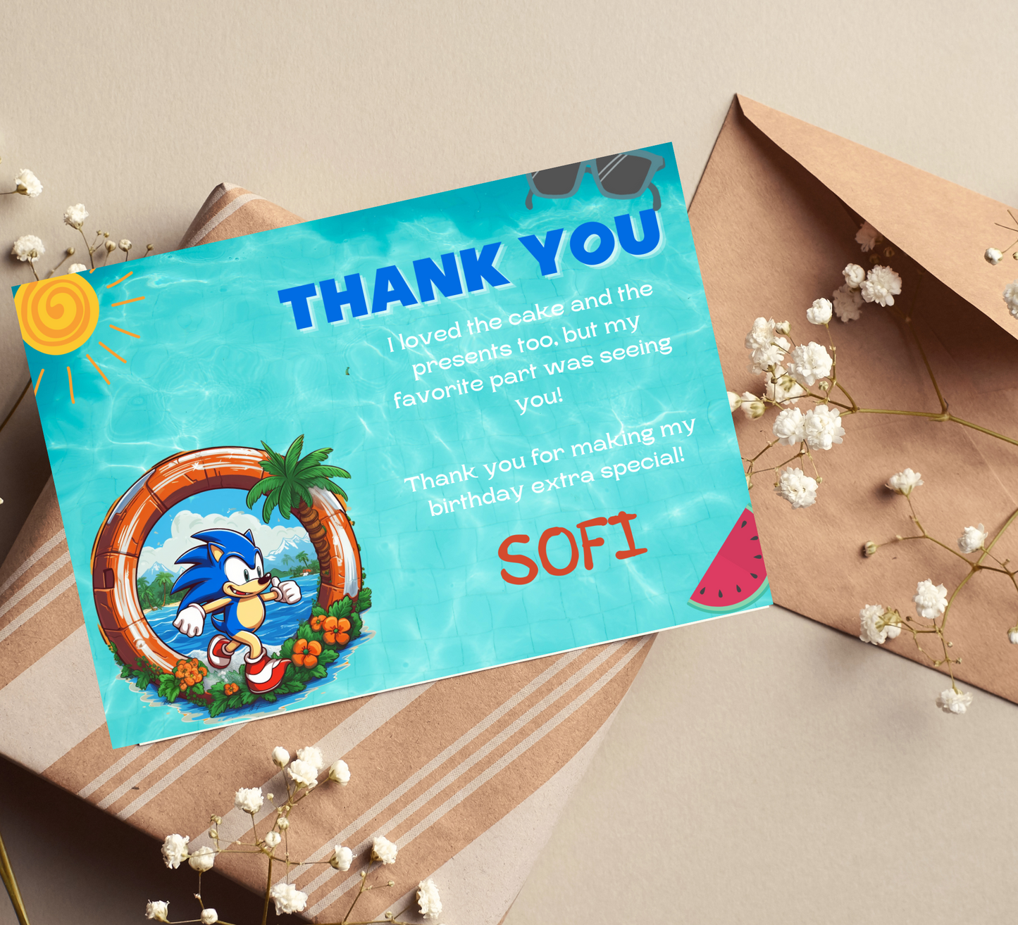 "Sonic the Hedgehog Pool Party Birthday Invitation | Sonic Splash Bash | Kids Summer Celebration Invite"