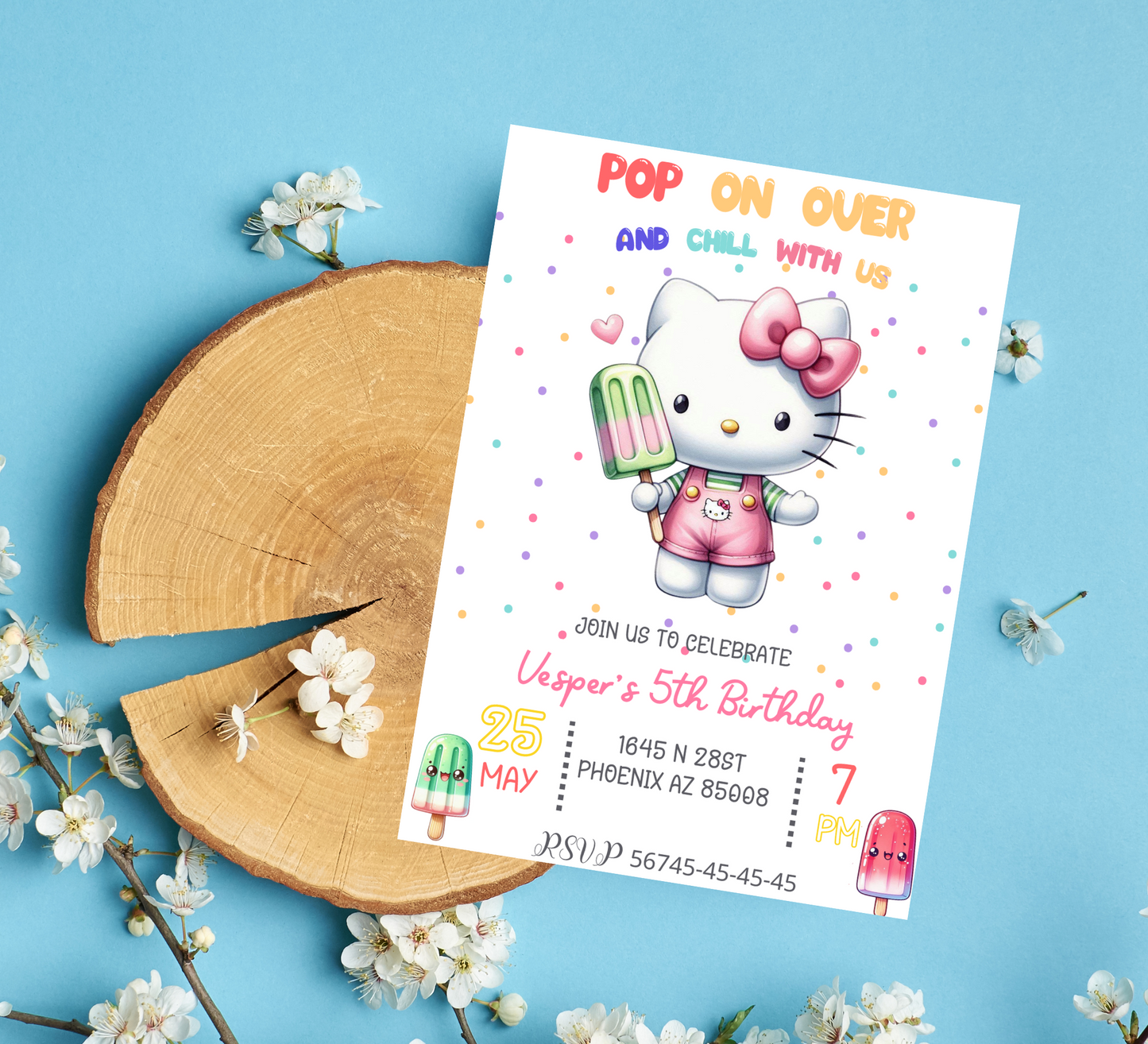 Editable Hello Kitty Popsicle Birthday Invitation Kawaii Popsicle Birthday Invite Sanrio Pop On Over Chill With Us Girl Popsicle Party Ice Cream Digital Invite