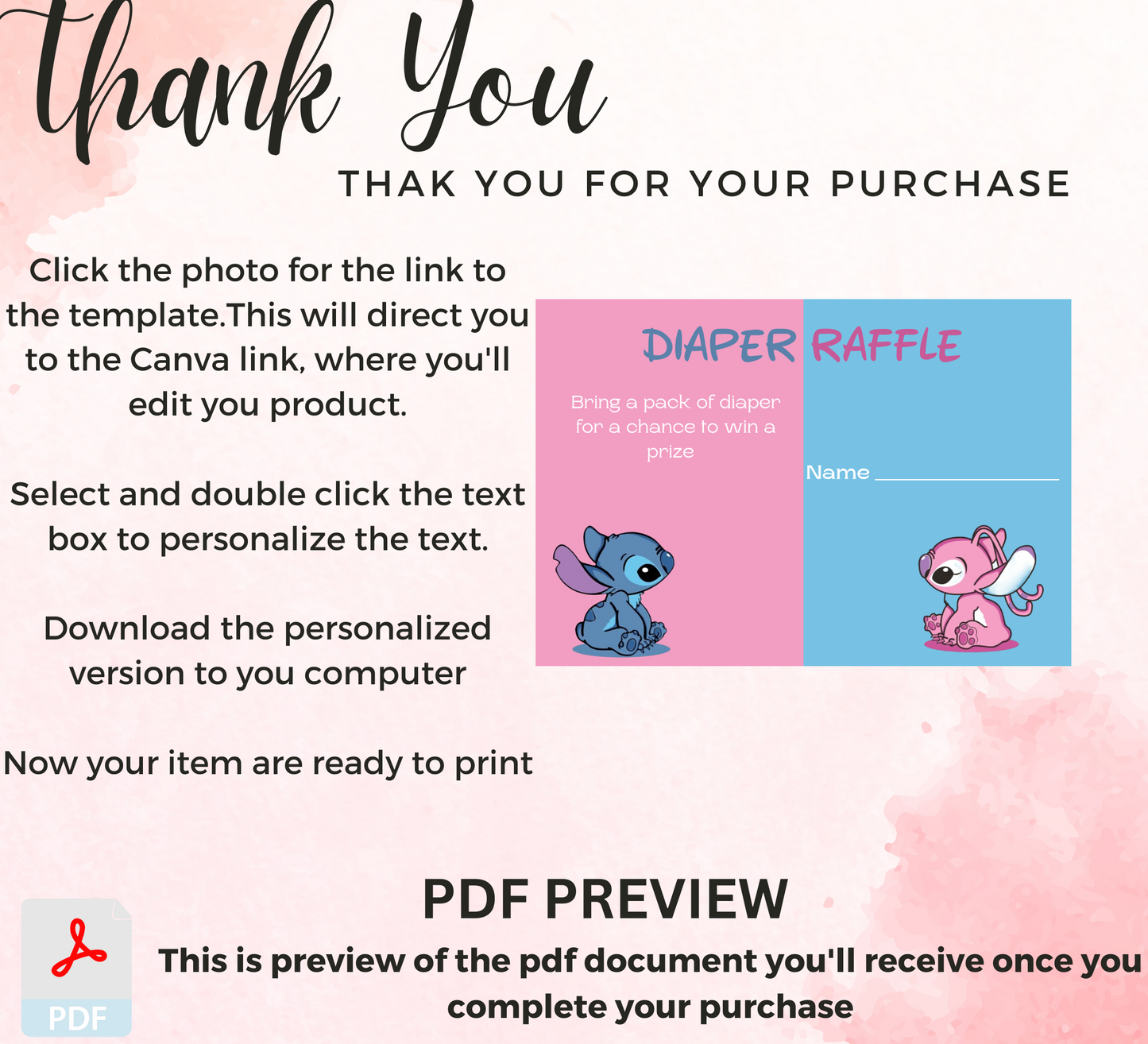 Stitch Gender Reveal Diaper Raffle Wipes Raffle Tickets: Cute & Practical Baby Shower Game