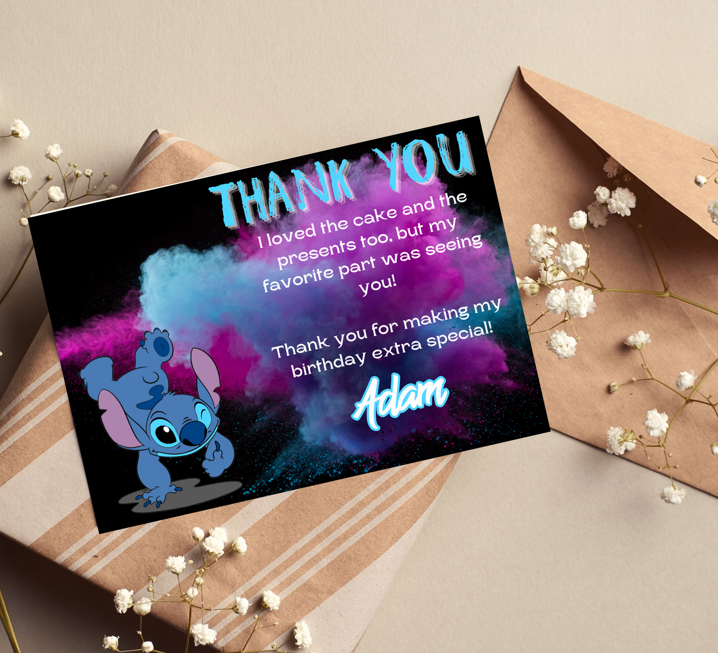 "Stitch Jump Birthday Invitation and Thank You Card Set - Adventure with Stitch Theme