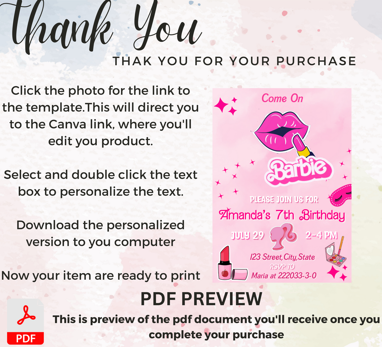 Barbie Spa Makeup Birthday Invitation: Pamper Party with Glamorous Fun for Barbie Fans and Fashionistas