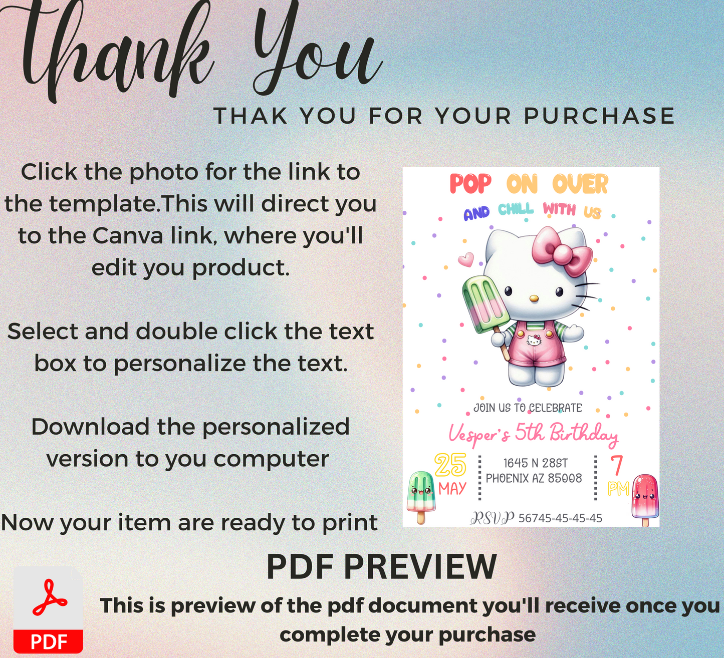 Editable Hello Kitty Popsicle Birthday Invitation Kawaii Popsicle Birthday Invite Sanrio Pop On Over Chill With Us Girl Popsicle Party Ice Cream Digital Invite