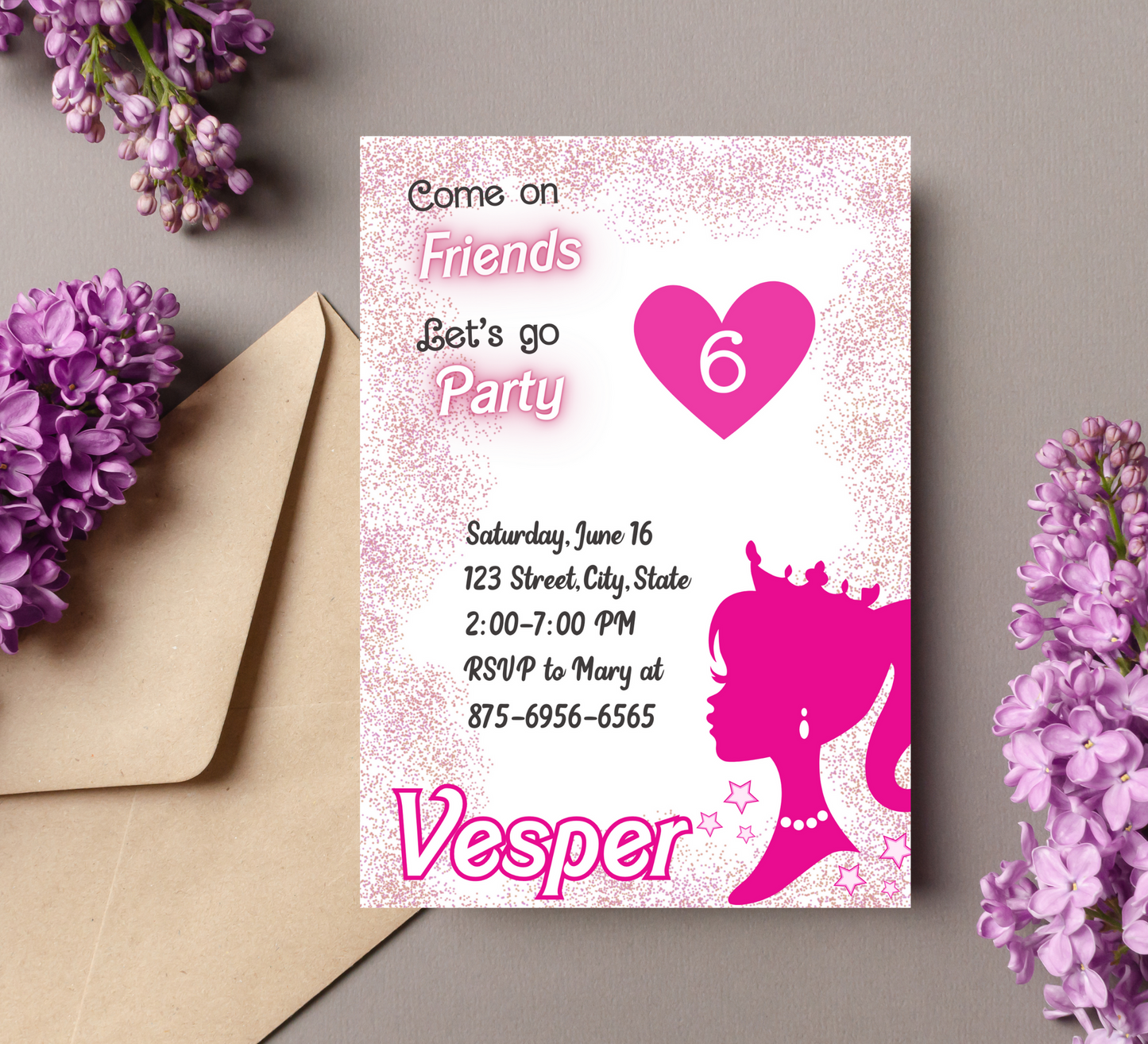 Barbie Pink Birthday Party Invitation | Girly Barbie Doll Theme | Printable Invite for Girls"