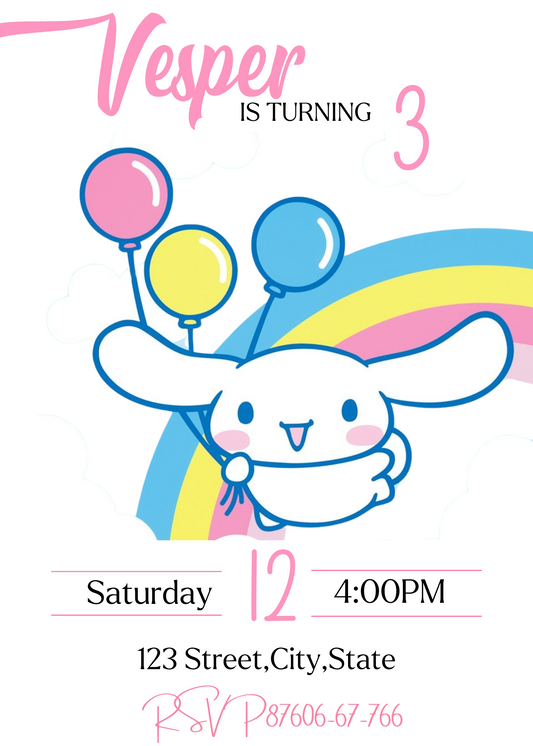 Cinnamoroll Kawaii Birthday Invitation - Adorable Puppy Theme - Digital Download