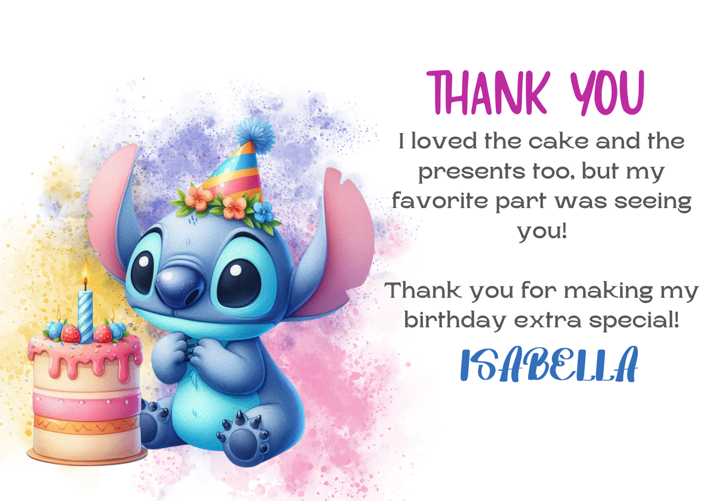 Editable Watercolour Stitch Birthday Invitation and Favor Tag Template, Canva Editable Birthday Invitation, Lilo Stitch Angel Birthday Party Invitation