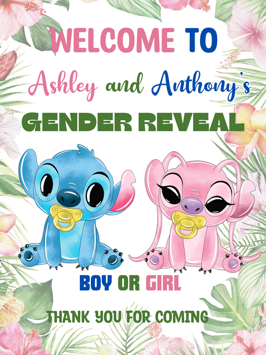 Stitch Baby Shower Gender Reveal Welcome Sign: Tropical Hawaii Aloha Ohana Lua Celebration