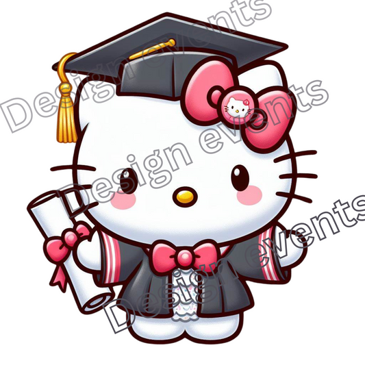 Hello Kitty Graduate Kitty PNG | Pink Bow | Graduation | Kitty Cap Gown PNG | Kitty Diploma PNG | School Graduate | Instant Download