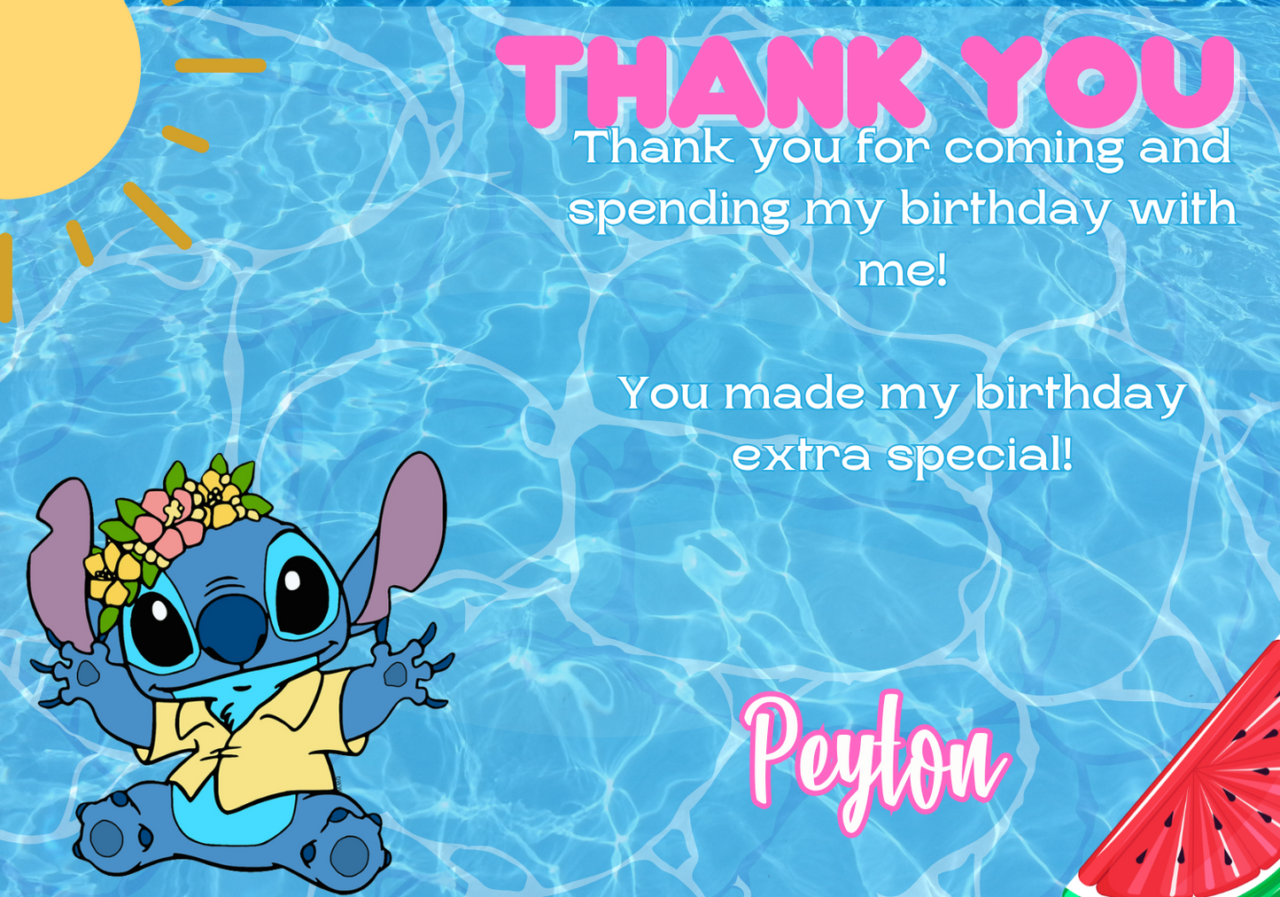 Stitch Pool Neon Hawaiian Birthday Invitation with Thank You Card Set | Tropical Celebration Duo