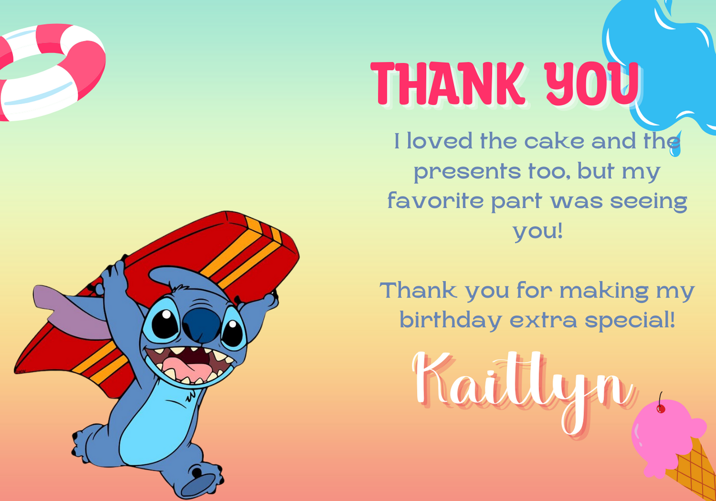 Stitch Pool Surf Birthday Invitation and Thank You Card Set | Tropical Celebration Duo