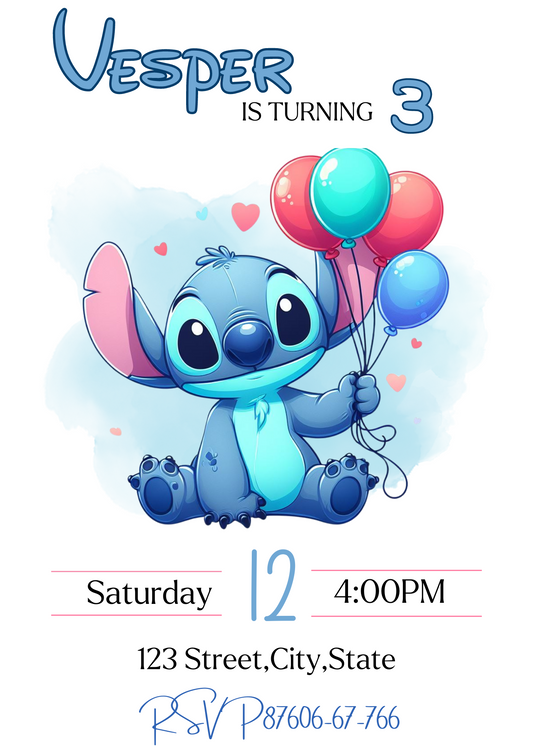 Stitch Birthday Balloons Invitation | Customizable Party Invite | Digital Printable | Personalized Stitch Theme"